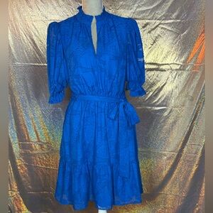 Eliza J Floral Jacquard Belted Dress In Cobalt NWOT